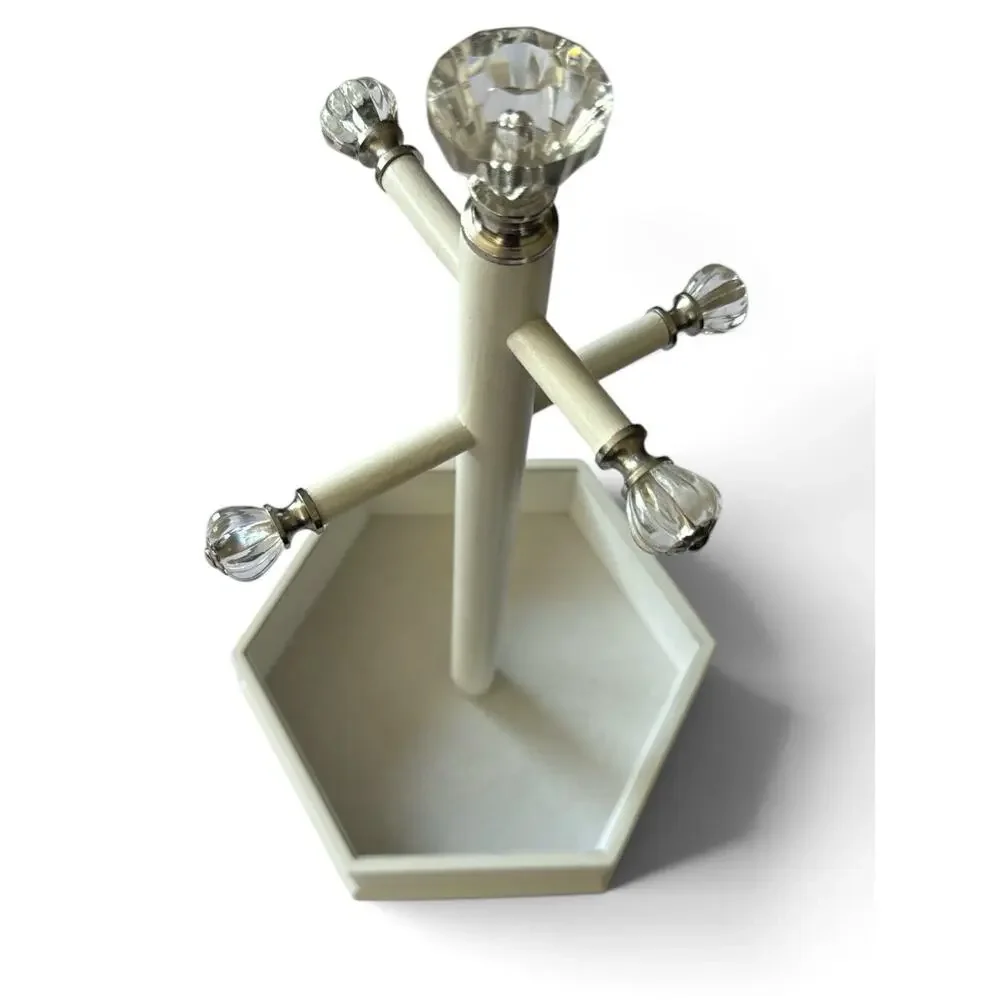 Pottery Barn Kids Jewelry Stand CottageCore Wood Tray 4 Arms Crystal Knobs READ